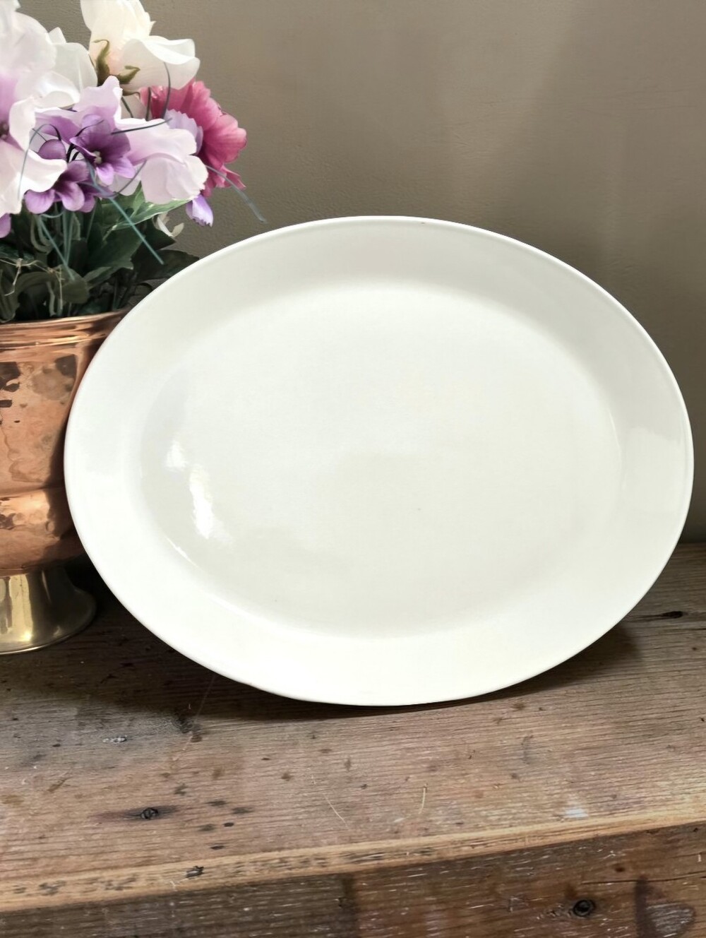Vtg 70s Johnson Bros White Ironstone Oval Platter Snowhite Minimalist Coupe 14"